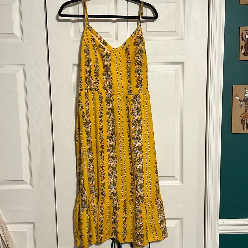 mustard midi dress withh floral details